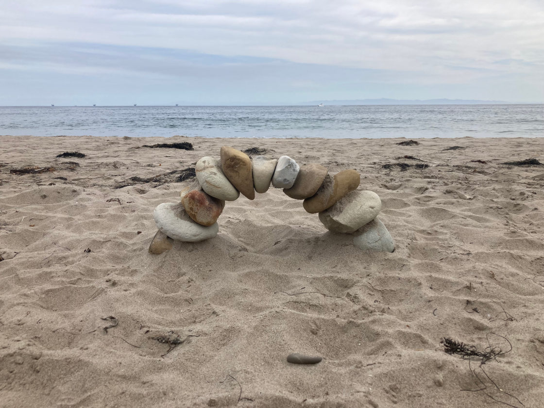 Stone arch balanced on Santa Barbara beach